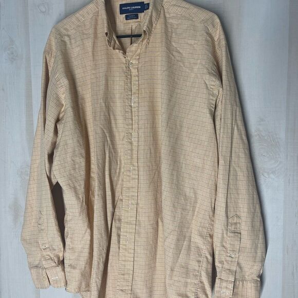 Ralph Lauren Tilden shirt yellow grey and white check button front,‎ size Large - Picture 4 of 10